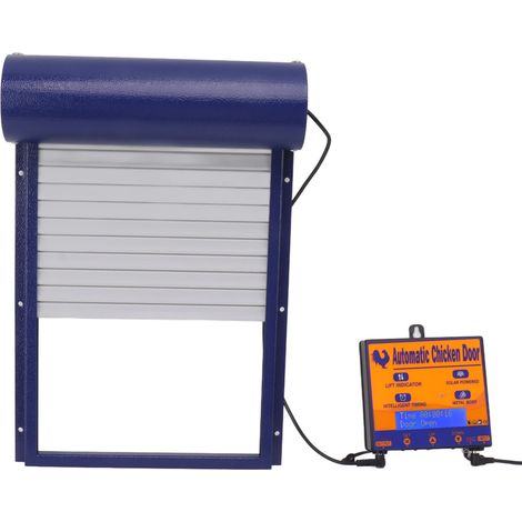 Ouverture automatique programmable pour poulailler en aluminium avec minuterie, capteur de luminosité et télécommande (3 modes), bleu. (1/5)