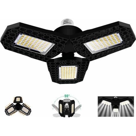 Éclairage de Garage à LED 60W,Ampoule de Plafond Déformable E27 Avec 3 Panneaux Réglables,Ultra-lumineux 6000LM Blanc Froid,pour Garage Atelier Entrepôt Sous-sol Couloir Stade[Classe énergétique A+] (1/5)