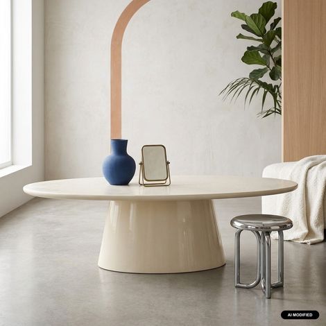 Table basse ovale finition effet béton blanc - Nell