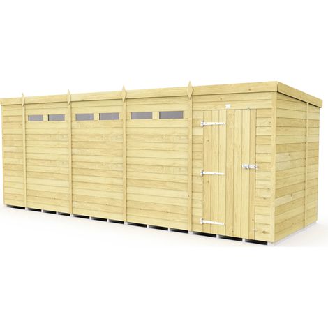 18 x 7 Feet Pent Security Shed - Single Door - Wood - L214 x W533 x H201 cm