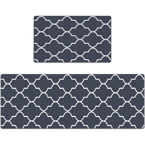 Direct supply anti-fatigue kitchen mat, washable, wipeable doormat, entrance mat, PVC foam mat - navy blue with crown flower design - 4470CM