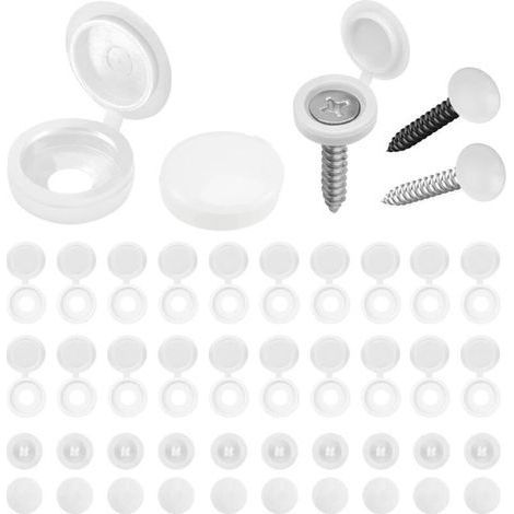 Confezione da 100 tappi a vite pieghevoli in plastica bianca per coprire le teste delle viti, protezione delle viti (S) (1/4)