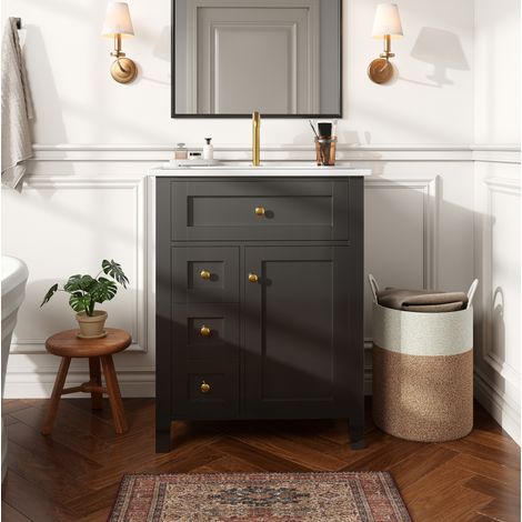 Meuble de salle de bain avec vasque en céramique, 61 x 47 x 86 cm, noir DESVIAE (1/5)