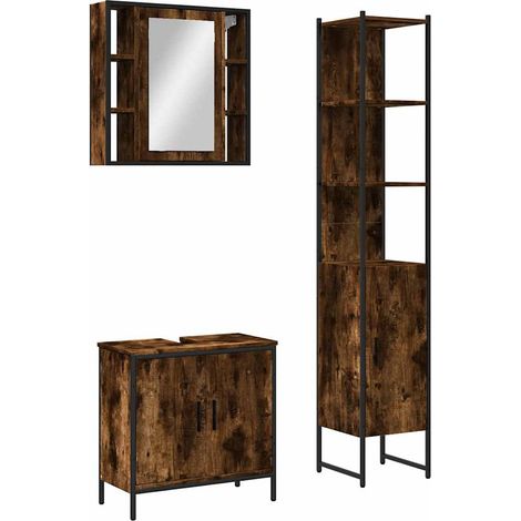 Ensemble d'armoires de salle de bain 3 pcs - Colonne Miroir Meuble sous-vasque chêne fumé fr1506 - Maison La Vie