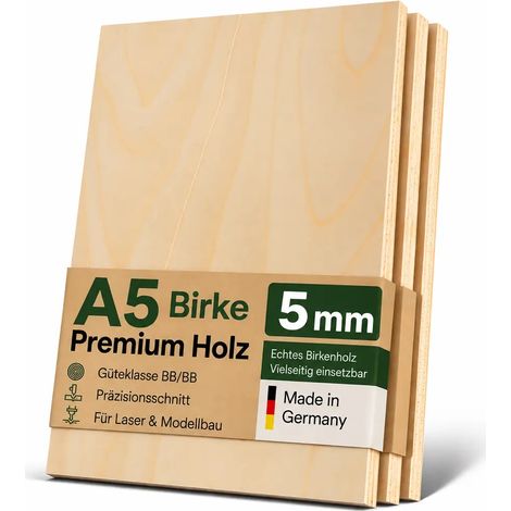 12x Birkensperrholz-Platten 5 mm DIN A5 - Für Bastelarbeiten, Brandmalerei & Prototyping (1/5)