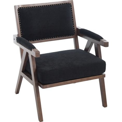 Poltrona Multiuso con Struttura in Legno, con Braccioli e Funzione Chaise Longue, Nero, per Casa e Ufficio