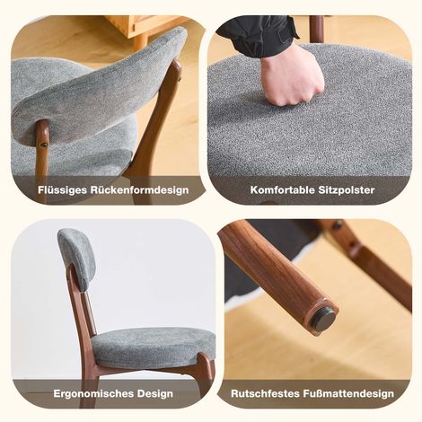 Ensemble de 2 chaises de salle à manger tissu lin rembourré. Style moderne médiéval confortable pour cuisine et salle à manger. (1/5)