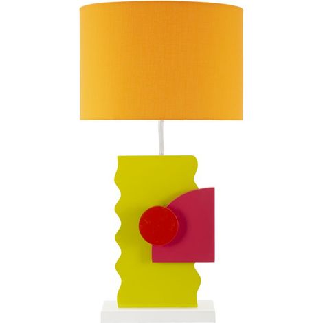 Lampada da tavolo Color B in MDF multicolore con paralume in tessuto arancione (1/5)