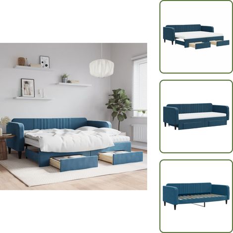 Tagesbett Ausziehbar mit Schubladen Blau 90x200 cm Samt - Sofa - Schlafsofa - Gästebett - Tagesbett - Ausziehbares Bett (1/5)