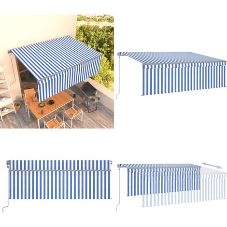 Markise Automatisch Einziehbar mit Volant 4x3 m Blau und Weiß - Outdoor-Markise - Terrassenmarkise - Markise Elektrisch - Markise Automatische Bedienung - Markise Blau Weiß - Home & Living (1/5)