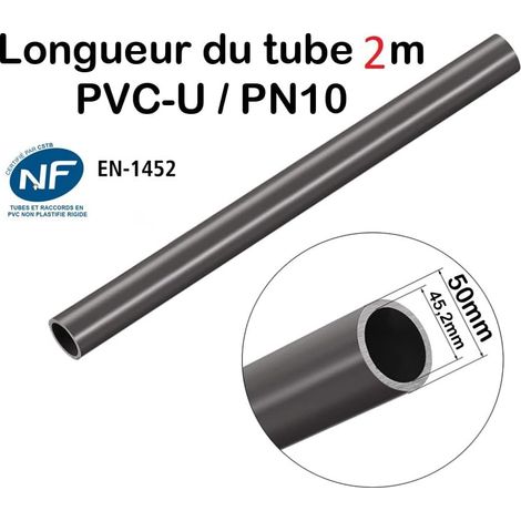 Lot de 2 Barres Barre Tuyau PVC Rigide Tube Pression PN10 50mm Longueur 2m Piscine diamètre extérieur 5cm (1/2)
