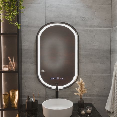 Miroir LED Desembuage Temperature 50x90 Cadre Noir Brosse (1/5)
