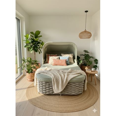 Sunlounge Agapanthus con struttura in alluminio tortora e cuscini verde pastello (1/5)