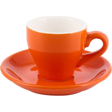 Tasse À Expresso - 80 Ml - Porcelaine Sans Plomb - Pour Machine À Expresso - Avec Soucoupe - Orange (1/5)