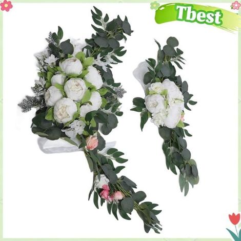 Tbest Fleurs artificielles pour arche de mariage Arche de mariage artificielle, 2 pièces, fleurs colorées, luminaire kit Blanche (1/5)