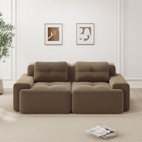 Divano modulare marrone in velluto a coste con seduta profonda 74 cm e senza montaggio (1/5)