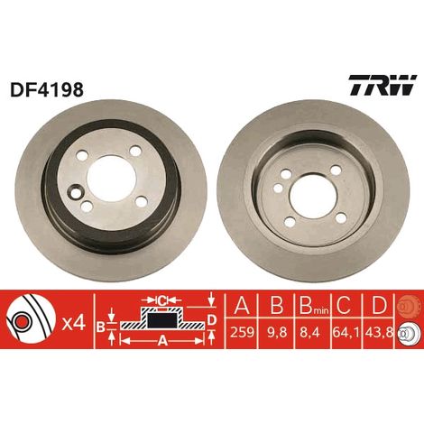 DISQUE DE FREIN ARRIÈRE DF4198 TRW (1/2)