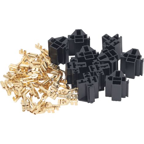 Kit de 10 connecteurs de relais avec boîtier à 5 broches, prise 12 V 30 A/40 A, comprenant 30 bornes de 10 mm et 20 bornes de 6,3 mm pour voitures, camions et véhicules. (1/5)