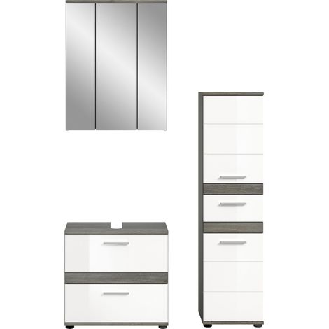 Ensemble salle de bain 3 meubles décor gris et blanc brillant - TWYNI (1/4)