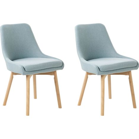 Set of 2 Fabric Dining Chairs Polyester Solid Wood Light Tone Legs Light Blue Melfort (1/5)