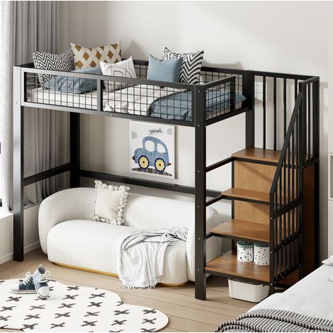 letto a soppalco 90x200 metallo nero con armadio scala HAVRYA (1/5)