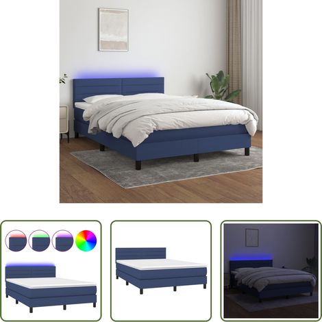 Matratze - Boxspringbett mit Matratze & LED Blau 140x200 cm Stoff (1/5)
