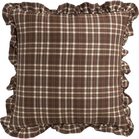 Square Vichy Pillowcases, Farmhouse Checkered Pack, Cushion Covers with Invisible Zipper and Charming Ruffle for Sofa, Couch, Living Room (Brown, 45 x 45 cm) (1/5)