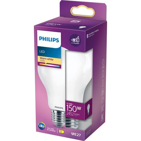 LAMPADA A LED 'GOCCIA' CALDA 2700K 17,5 W=150W E27 - 2452 lm- 4 pezzi - PHILIPS