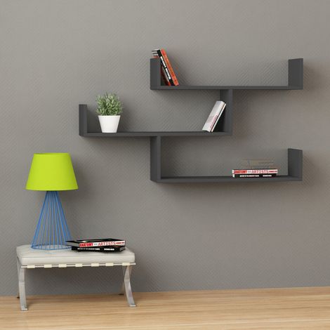 Decortie Tibet Wandregal Modern Bücherregal Display Unit Anthrazit Grau W 119cm Breit (1/4)