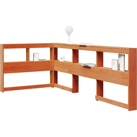 Kopfteil mit Bücherregal L-Form Wachsbraun 80 cm Massivholz