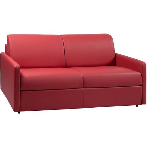 Divano letto 3 posti express in similpelle rossa con seduta memory foam - Letto 140 cm - Materasso 18 cm - CALIFE (1/2)