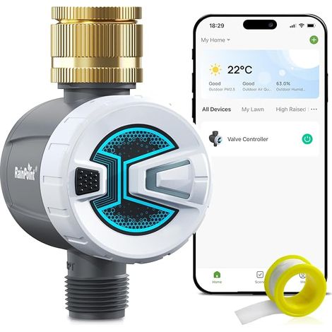 RAINPOINT Programmateur Arrosage Bluetooth avec Entrée en Laiton, Minuteur Arrosage Automatique avec Retard de Pluie/Arrosage Manuel pour Jardin, Pelouse, Télécommande App (1/5)