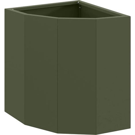 Jardinière d'angle moderne épurée extérieure 30 x 30 x 35 cm en acier vert olive (1/5)