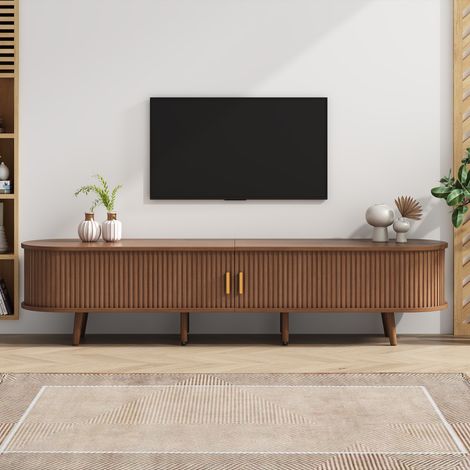175 x 40 x 42 cm. Meuble de télévision pour le salon, avec un espace de rangement intégré. Plateau de table arrondi en MDF, avec une finition en bois. Il comporte 2 tiroirs.Conforme aux exigences de l (1/5)