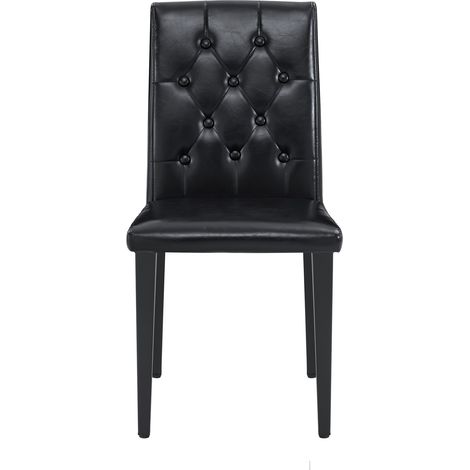 Table et chaises de salle à manger rondes en verre trempé 85 cm, 1 table et 4 chaises en cuir régénéré noir, style moderne minimaliste pour petit espace - CHICFURN (1/5)