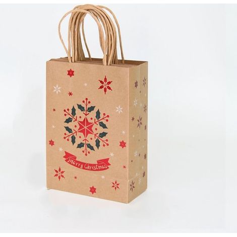 Lot de 10 sacs cadeaux de Noël en Kraft avec poignées, sacs de transport de Noël, sacs cadeaux, emballage cadeau de Noël, sacs à Snoep de Noël , sacs de fête, sacs - 16 x 8 x 22,5 cm - Marron - Papier (1/3)