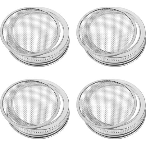 Lot de 4 couvercles de germoir de 70 mm en inox à mailles fines, compatibles avec les bocaux Mason large ouverture (1/5)