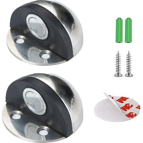 Magnetischer Türstopper, Türstopper aus Edelstahl, Türstopper, selbstklebend mit Befestigungsschrauben und 3M-Klebeband, schützt Wandtüren vor Beschädigungen (2 Stück) (1/5)