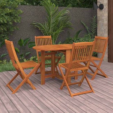 Ensemble repas de jardin 5 pièces pliable en bois d’acacia massif huilé - PANGIVO (1/5)