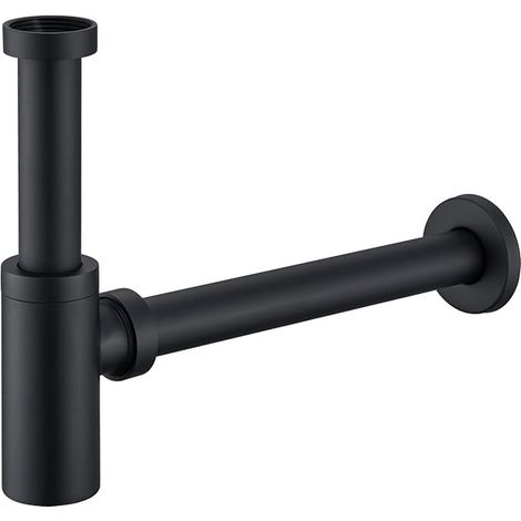 Bathroom Sink Siphon, Standard Stainless Steel Waste 1 1/4 Inch, Tube Siphon Suitable for Bathroom, Adjustable Anti-Odour, Seal Included + Instructions for Use, Matte Black (1/5)