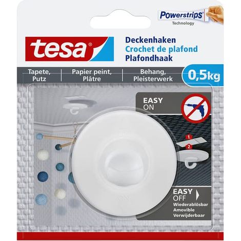 CROCHET DE PLAFOND TESA FOND D'ÉCRAN ET PLÂTRAGE AUTO-ADHÉSIF 500GR  6 MORCEAUX