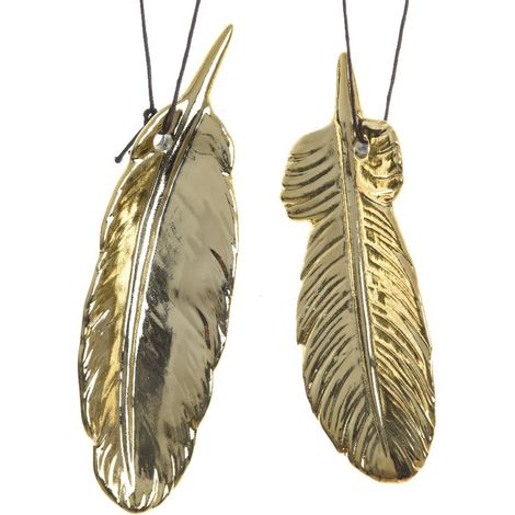 OFFERTA 2 DECORAZIONE APPENDIBILE PIUMA ORO CHIARO 1.5X4X14CM ADDOBBI ALBERO NATALE