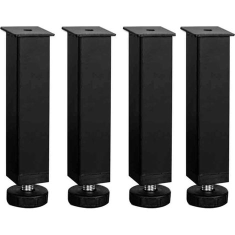 Lot de 4 pieds de lit réglables - Pieds de meubles en métal noir 30x30x200mm - Support antidérapant durable pour sommier à lattes - Compatibles avec les armoires (1/4)