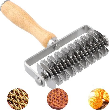 Emporte-pièces en acier inoxydable pour pâte feuilletée, avec manche en bois, pour pâtisseries, biscuits, pizza, 20,5 × 13,3 cm (1/5)