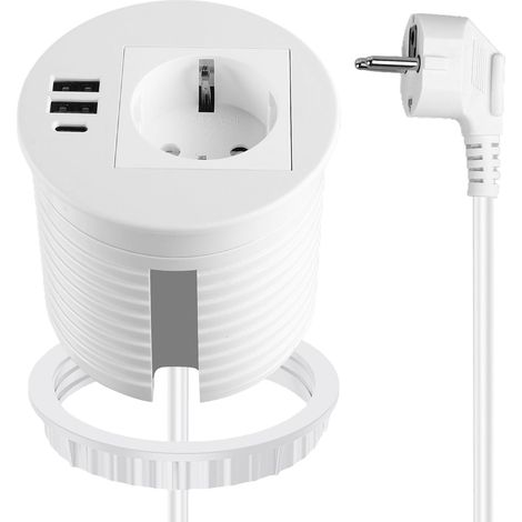 Prise encastrable avec USB, prise escamotable, avec USB C PD20W, multiprise encastrée, prise de table avec 2 ports USB et câble d'alimentation de 1,7 m, prise de bureau pour trou de table de 80 mm (1/5)