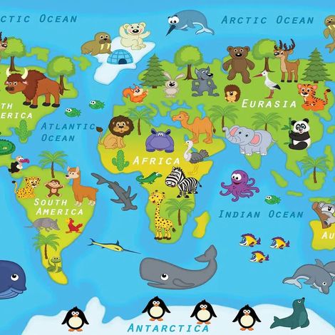 papier peint panoramique carte du monde pour enfants multicolore - Sanders & Sanders (1/5)
