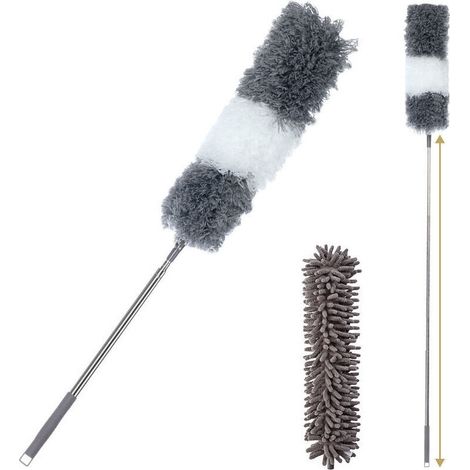Plumeau télescopique attrape-poussière essuie-poussière gris 2,5m extensible