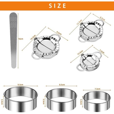7 Pièces en Acier Inoxydable Kit Emporte-pièce Ravioli, Moule à Dumplings, Moule à Ravioli, Presse à Boulettes, Coupe-pâte et Ustensiles de Cuisine (1/5)