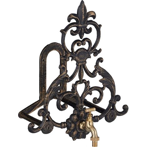 Supporto da parete per tubo da giardino decorativo 38,5 x 32,5 x 23 cm in ferro grigio 130009135