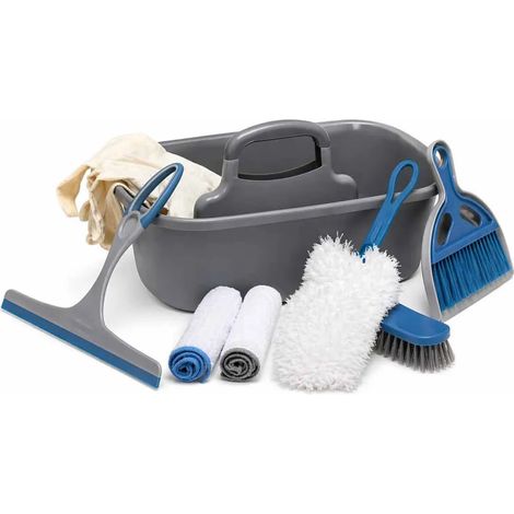 Set nettoyage 8 pièces microfibre brosse pelle balayette gants (1/3)